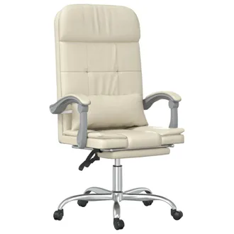 vidaXL Silla De Oficina Reclinable Masaje Cuero Sint&eacute;tico Color Crema Vidaxl
