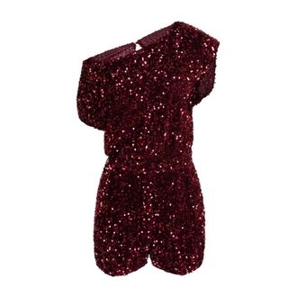 Elisabetta Franchi Jumpsuits & Playsuits, Dames, Rood, S, Pailletten, Bordeaux Pailletten Jumpsuit met Franse Zakken