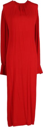 Toteme Back Tie Waist Maxi Long Sleeve Dress in Red Viscose