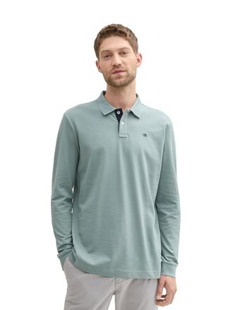 Tom Tailor Langarm-Poloshirt TOM TAILOR, Herren, Gr. 3XL, grau (grau mint), Jersey, Obermaterial: 100% Baumwolle, bestickt, unifarben, regular fit normal, Rundha