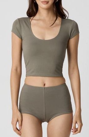 Florence By Mills Power Mesh Plunge Tee in Dusty Olive at Nordstrom Rack, Size X-Large