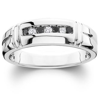 Pompeii3 1/3ct Black & White Diamond Mens Wedding Ring 10K White Gold Size Selectable