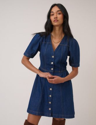 Nobody's Child Blue Denim Puff Sleeve Sienna Mini Dress