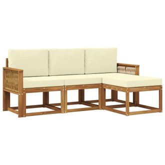 vidaXL Conjunto De Sof&aacute;s De Exterior 4 Pcs Natural Y Crema Poli&eacute;ster Vidaxl