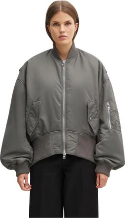 J.W.Anderson Oversized Bomberjack met Gebogen Zoom - Dames - Bomber jackets - Grijs - XS - Leer - Jassen
