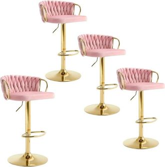 Woltu 4x Breakfast Bar Stools Bar Chairs for Kitchen Counter, 360&deg; Swivel Stool, Height Adjustable, Velvet, Pink