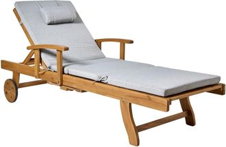 Beliani Tumbona con coj&iacute;n Madera de acacia Gris jaspeado