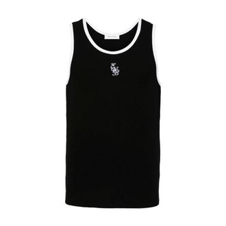 Ernest W. Baker Sleeveless Tops, male, Black, Size: M Black/White Ribbed Knit Sleeveless T-shirt