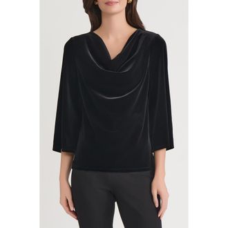 Kasper Cowl Neck Velvet Top in Black at Nordstrom, Size X-Large