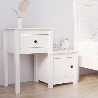 vidaXL Vidaxl - Mesita De Noche Madera Maciza De Pino Blanco 79,5x38x65,5 Cm