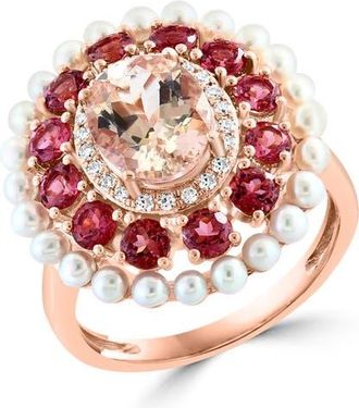 Effy 14K Rose Gold Diamond & Fresh Water Pearl Gemstone Cocktail Ring in 14K Gold at Nordstrom, Size 7