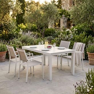 Milani Home DEXTER - set tavolo in alluminio cm 160/240 x 90 x 75 h con 4 poltrone Venus