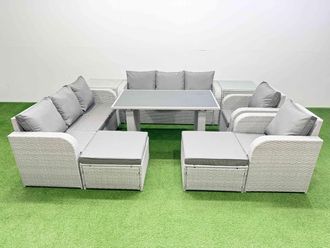 Fimous 10 Seater PE Rattan Furniture Outdoor Reclining Chair Set in Light Grey