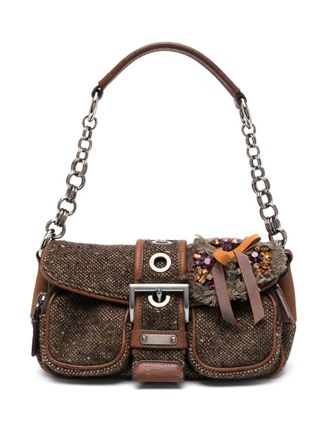 Prada Madras tweed shoulder bag - Brown