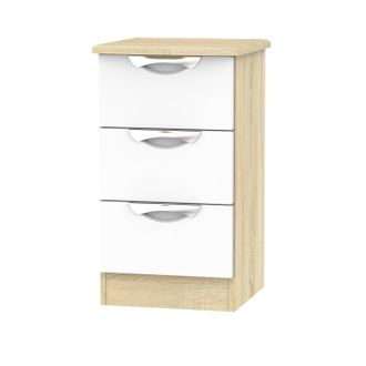 Welcome Furniture Cairo Ready Assembled Bedside Table with 3 Drawers - White Gloss & Bardolino Oak - Welcome Furniture | TJ Hughes