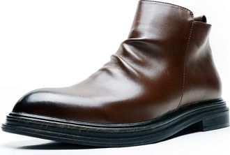 Generic Mens Chelsea Boots Block Heel Side Zip Burnished Toe Rubber Sole Pleated PU Slip On Wearable Anti-slip Waterproof Non Slip Fashion Pull On(6.5 UK)