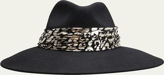 Eugenia Kim Emmanuelle Wool Fedora Hat w/ Metallic Leopard-Print Band