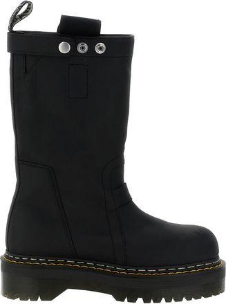 Rick Owens Black Leather Quad Boots