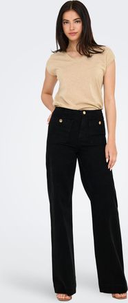 Only High-waist-Jeans ONLY ONLMADELINE HW WD POCKET DNM GUA554 NOOS, Damen, Gr. XL, L&auml;nge 30, schwarz denim, Denim/Jeans, Obermaterial: 74% Baumwolle, 25% 