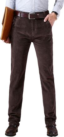 Generic Mens Classic-Fit Corduroy Pant, Flat Front Elastic Waistband Stretch Straight Leg Slim Fit Dress Pant with Pockets (Coffee,32)