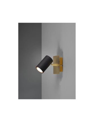 Trio Foco Marley Base Dorada Con Iluminaci&oacute;n Foco Cil&iacute;ndrico Negro Orientable