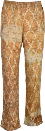 Paura Relaxed Fit Beige Trousers With Textured Lattice Design