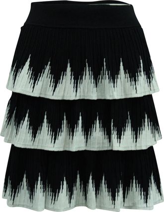 Maje Julia Tiered Skirt in Black and White Polyester Viscose