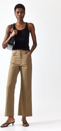 H&M Bootcut Cotton Canvas Trousers in Khaki Green at Nordstrom, Size 10