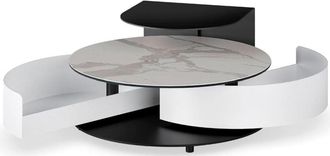 Naos Ausziehbarer, runder Designer Couchtisch Theta Shelf - Absolute White/Schwarz matt