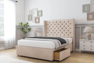 Comfort Beds Selena Naples Divan Base 2 Drawers - 54 Wingback in Light Sand | Size: Small Double