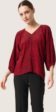 Soaked In Luxury Slalize 3/4 Sleeve V-Neck Blouse in Salsa Square Print at Nordstrom, Size X-Small