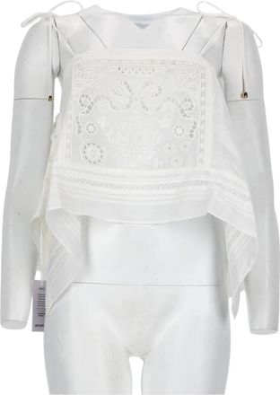 Self Portrait Asymmetrical Sheer Overlay Embroidered Top