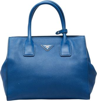 Prada Blue Leather Handbag Tote Bag (Pre-Owned)