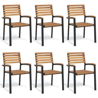 vidaXL Sillas De Jard&iacute;n Apilables 6 Uds Madera Maciza Acacia Y Metal Vidaxl
