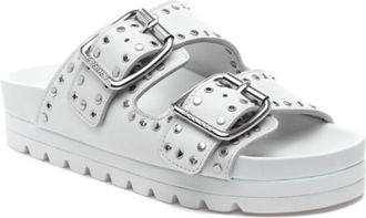 J/Slides Womens Roget Stud Sandals In White Leather