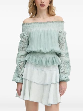 Guess Co Gesmockte blouse met kanten afwerking - Blauw