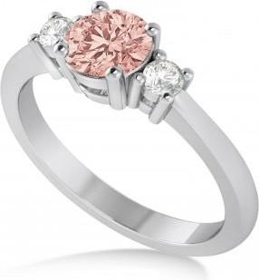 Allurez Round Morganite & Diamond Three-Stone Engagement Ring 14k White Gold (0.89ct)