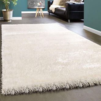 Paco Home Paco Home - Alfombra Shaggy Elegante De Pelo Largo Monocolor Mullida Brillante En Blanco Crema 120x170 Cm