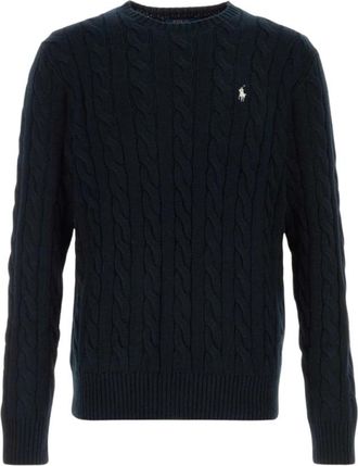 Polo Ralph Lauren Polo Trui van Katoen met Kabelsteek - Heren - Ronde hals truien - Blauw - S - Katoen - Truien & Vesten