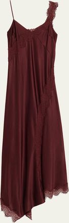 Veronica Beard Vernon Lace-Trim Satin Slip Dress