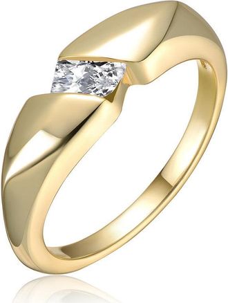 Rachel Glauber 14K Gold Plated with Clear Cubic Zirconia Modern Statement Ring