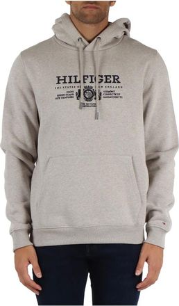 Tommy Hilfiger Hoodies & sweatvesten, Heren, Grijs, S, Katoen, Katoenen hoodie met logoborduursel