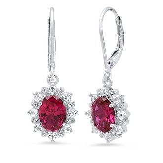 MAX + STONE Sterling Silver Halo Sunburst Oval Gemstone Leverback Earrings with White Topaz Accent
