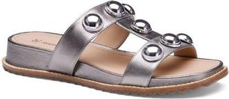 Johnston & Murphy Chandler Embellished Wedge Slide Sandal in Pewter Metallic Sheepskin at Nordstrom, Size 6.5