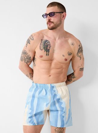 Lacoste Mens Layered blue striped swim trunk