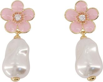 Self Portrait Womens Flower Pearl Drop Earrings Pink Synthetic