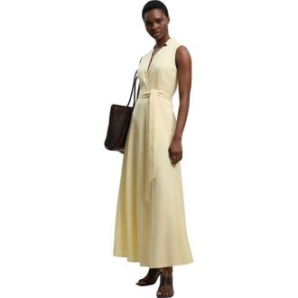 Karen Millen Tailored Linen Wrap Maxi Dress in Lemon at Nordstrom, Size 12