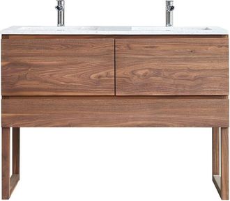 Tikamoon Mueble de ba&ntilde;o de nogal macizo y terrazo pr&eacute;mium moon de 120 cm