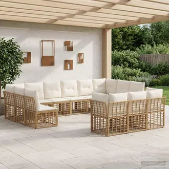 vidaXL Vidaxl Set Di Divani Da Esterno Naturale E Bianco Crema Poliestere