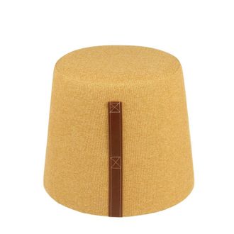 Koketto Home Puff decorativo de madera de pino con asa de cuero sint&eacute;tico mostaza